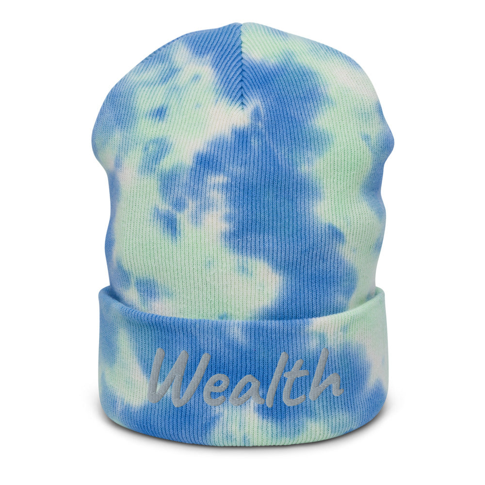 Wealth In Silver Embroidery on Tie-Dye Beanie