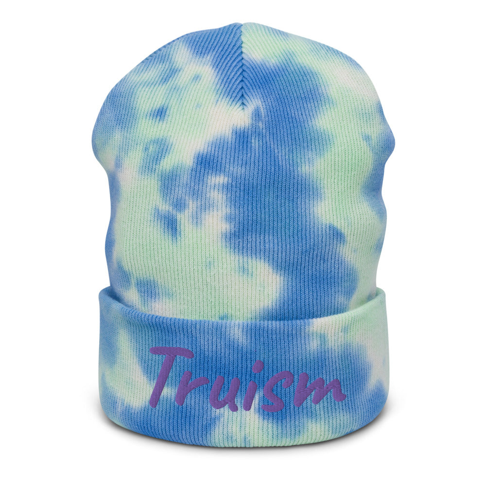 Truism In Amethyst Embroidery on Tie-Dye Beanie