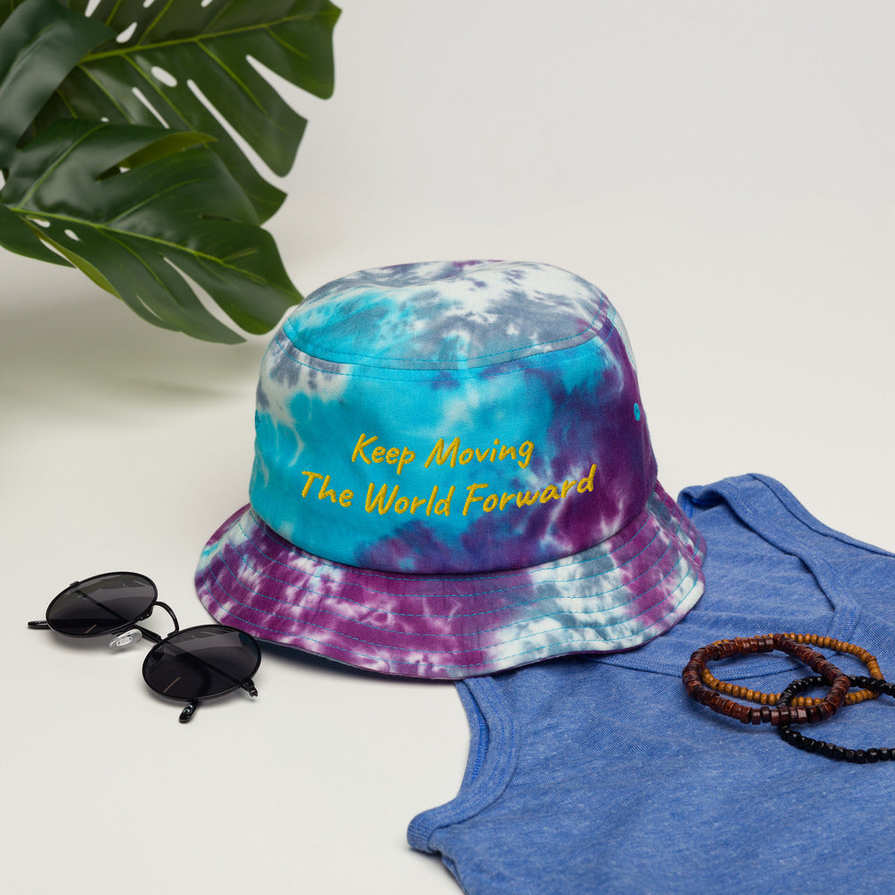 Keep Moving The World Forward In Gold Embroidery on Tie-Dye Bucket Hat