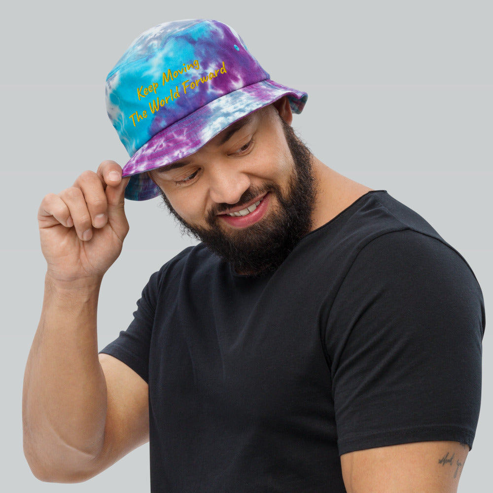 Keep Moving The World Forward In Gold Embroidery on Tie-Dye Bucket Hat