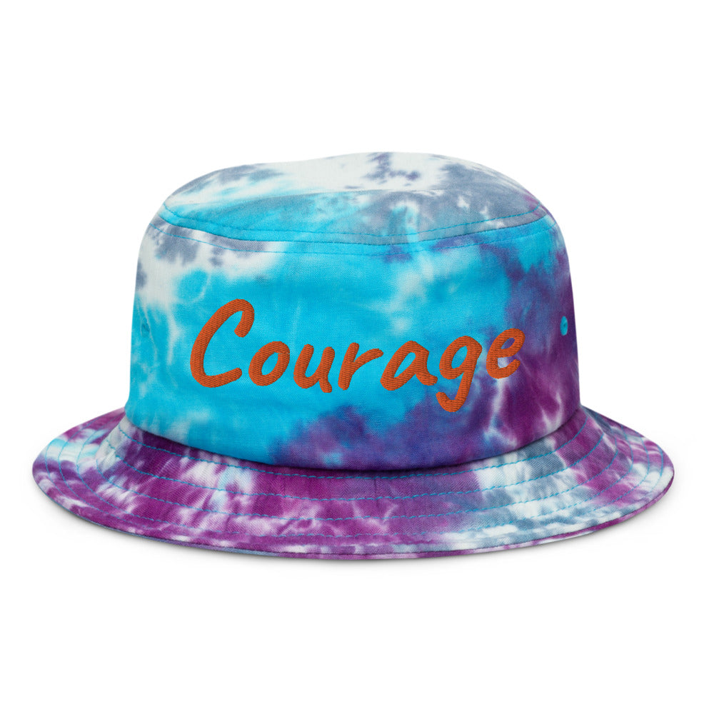 Courage In Amber Embroidery on Tie-Dye Bucket Hat