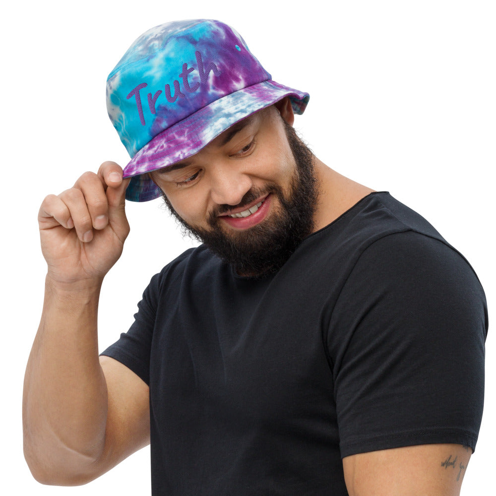 Truth In Amethyst Embroidery on Tie-Dye Bucket Hat