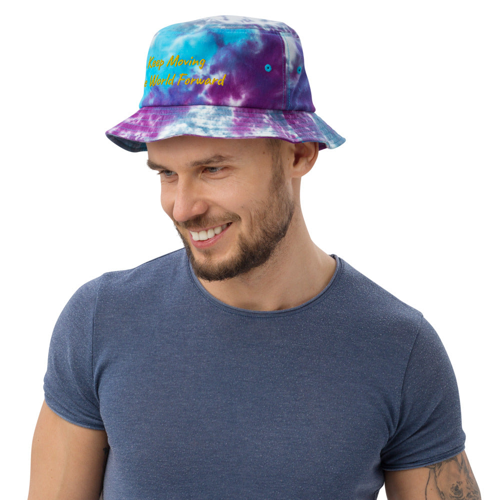 Keep Moving The World Forward In Gold Embroidery on Tie-Dye Bucket Hat