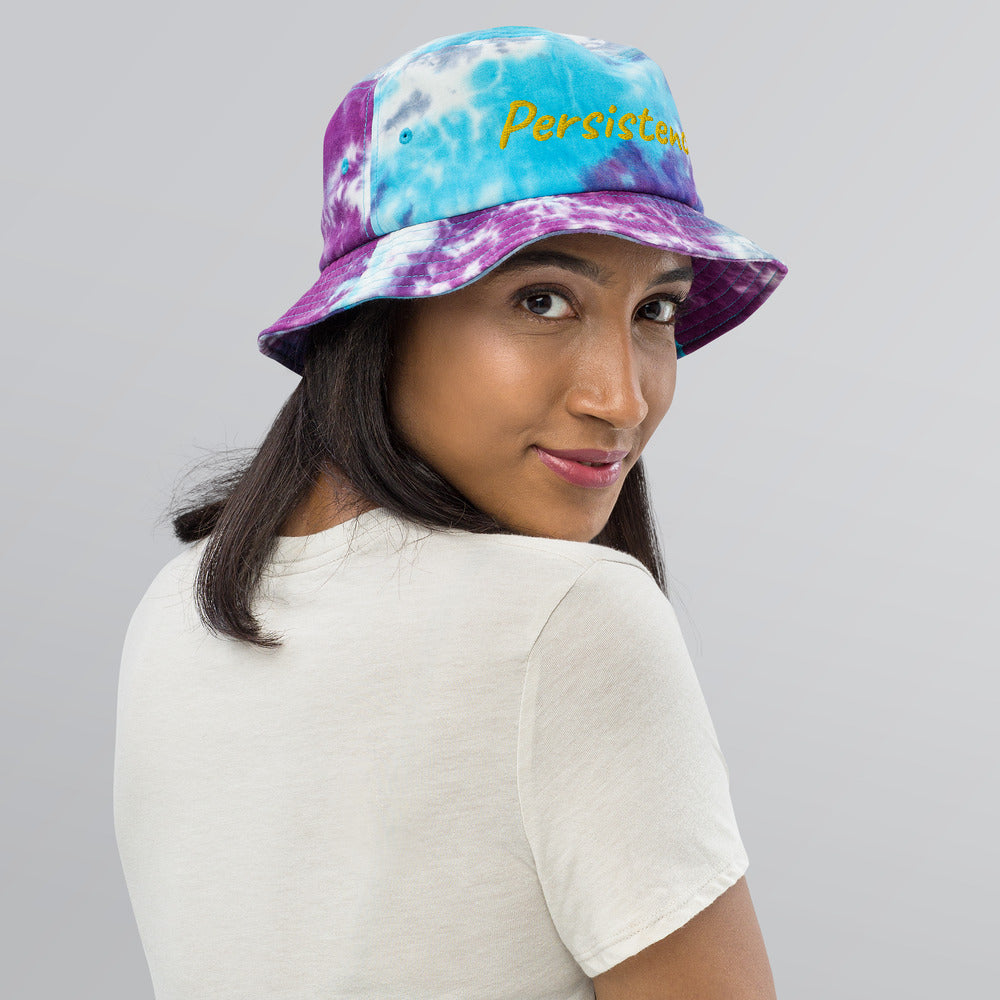 Persistence In Gold Embroidery on Tie-Dye Bucket Hat