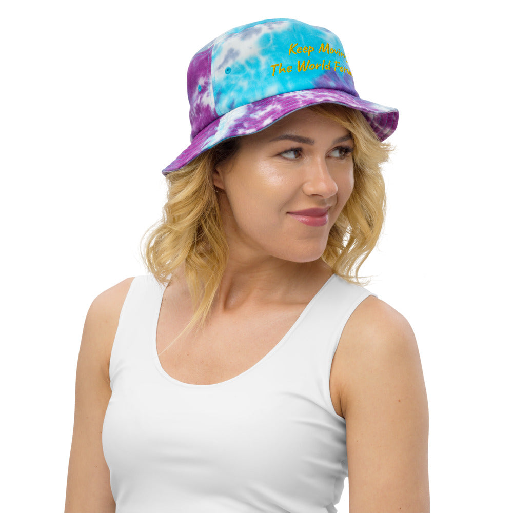 Keep Moving The World Forward In Gold Embroidery on Tie-Dye Bucket Hat