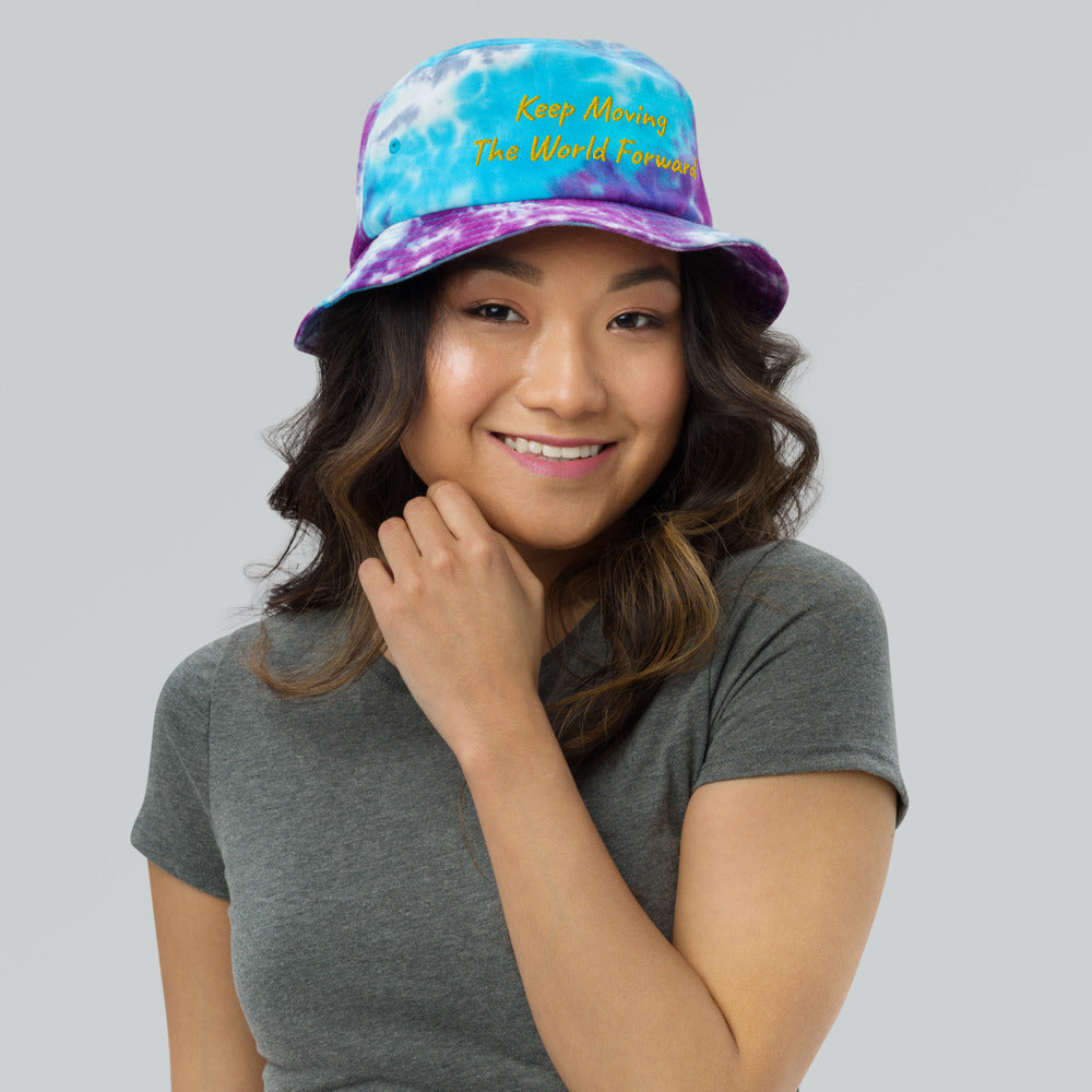 Keep Moving The World Forward In Gold Embroidery on Tie-Dye Bucket Hat