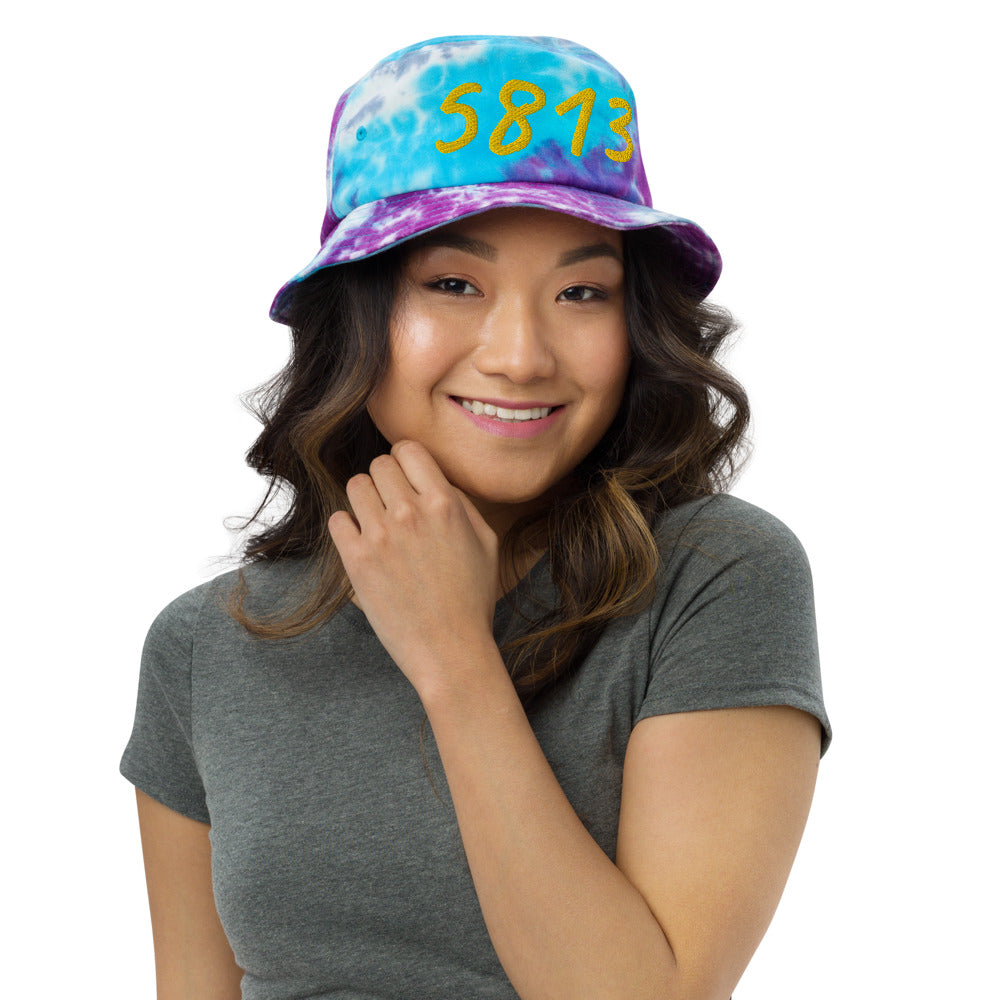 5813 In Gold Embroidery on Tie-Dye Bucket Hat