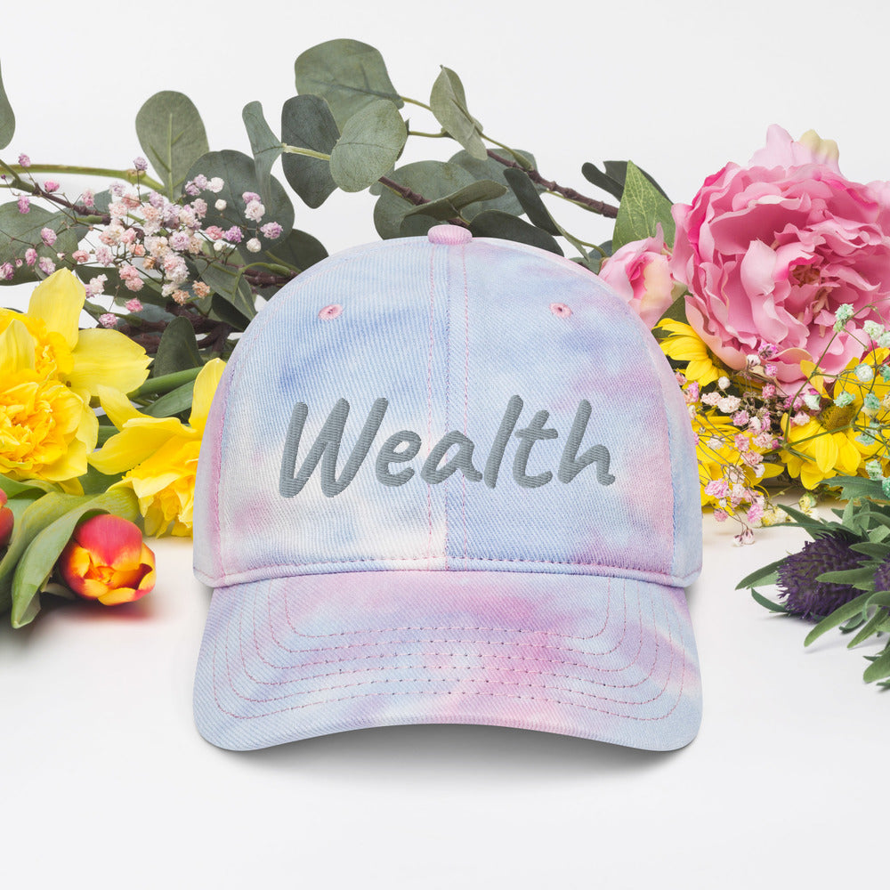 Wealth In Silver Embroidery on Tie-Dye Hat