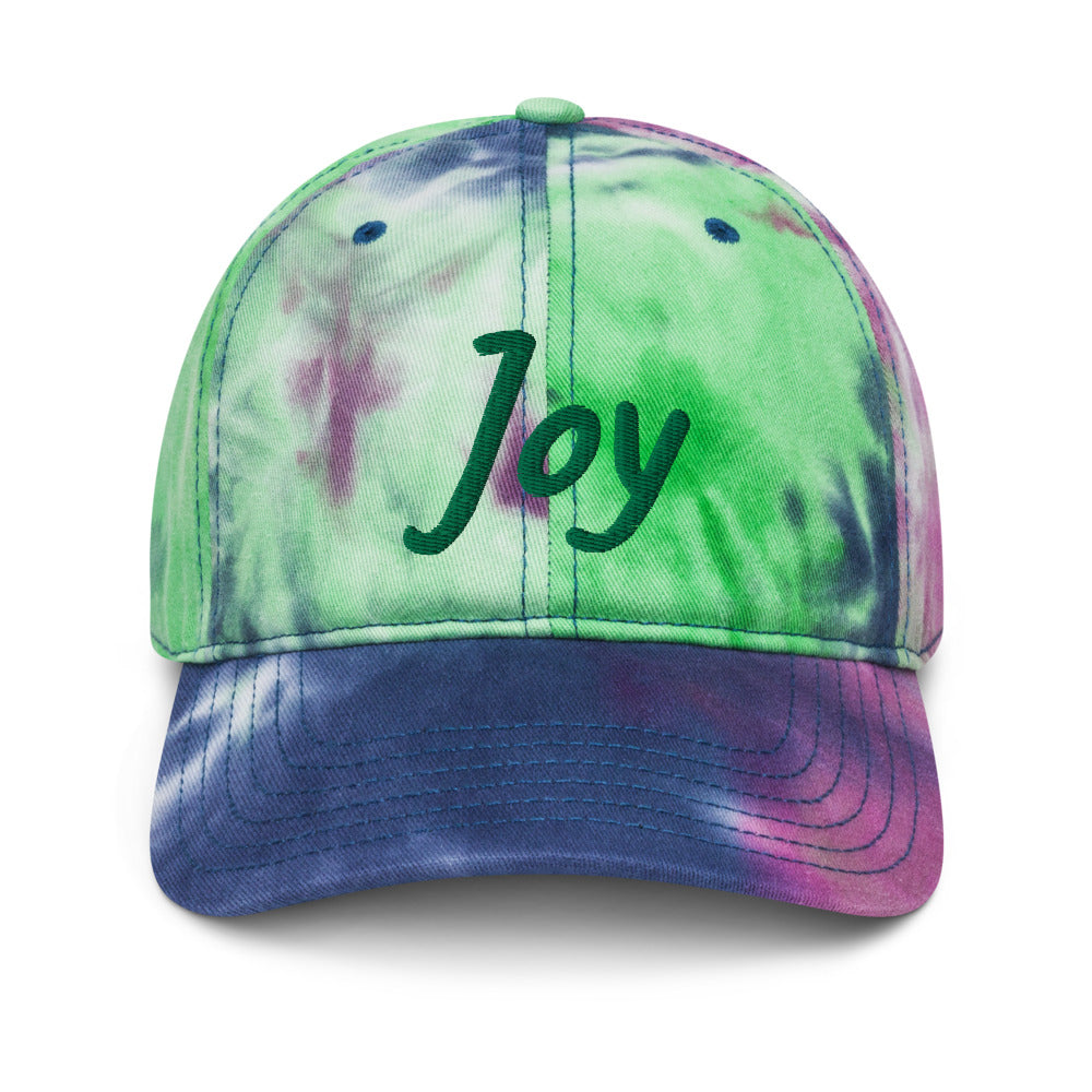 Joy In Emerald Embroidery on Tie-Dye Hat