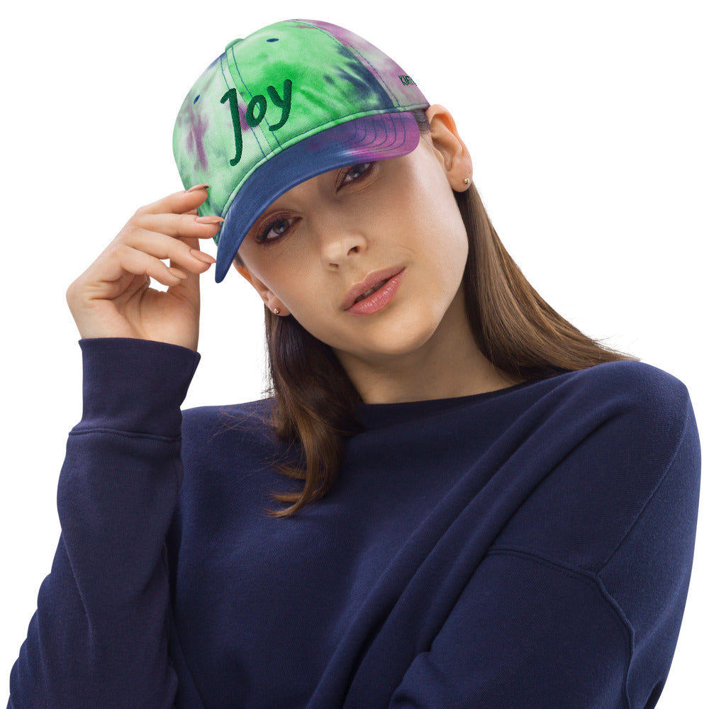 Joy In Emerald Embroidery on Tie-Dye Hat