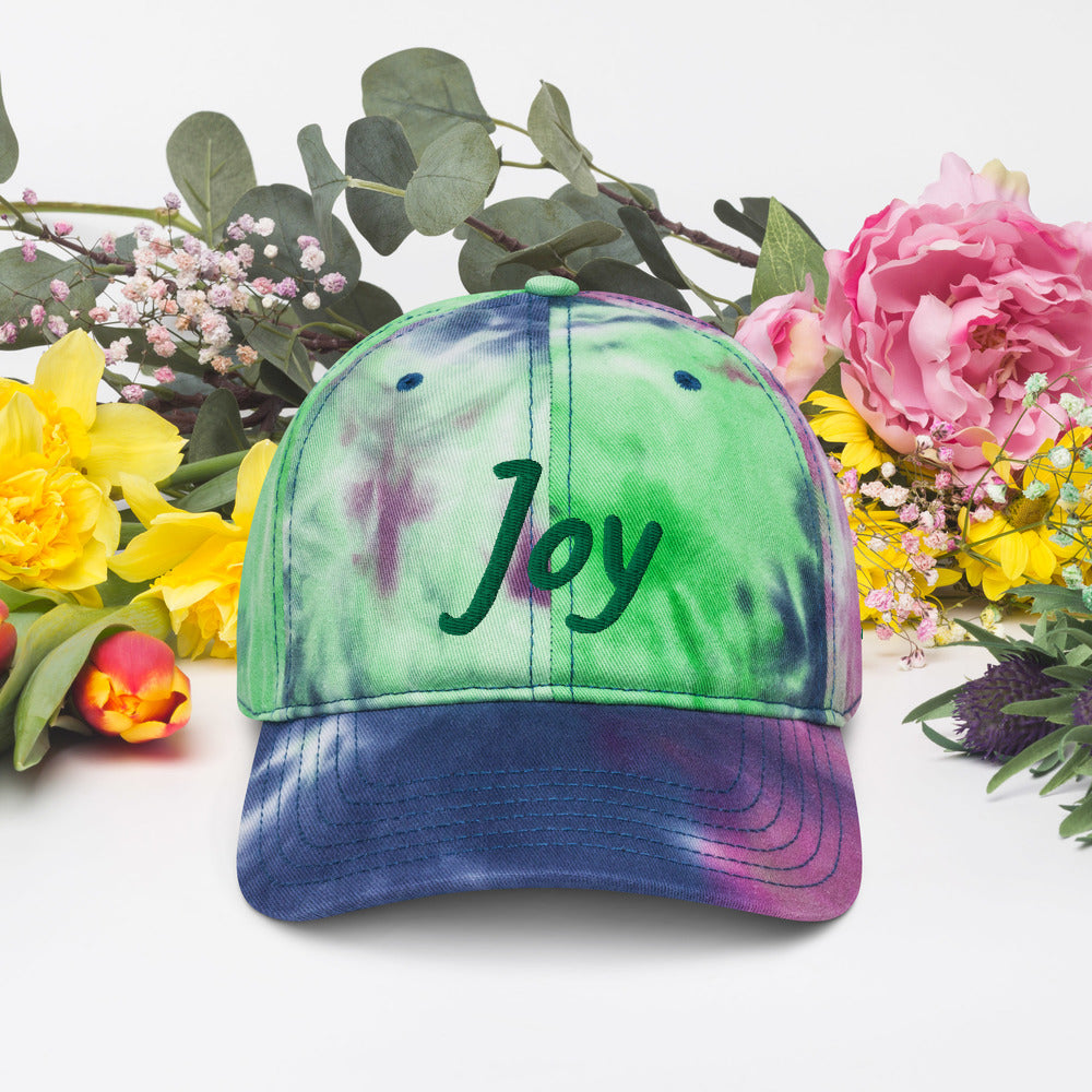 Joy In Emerald Embroidery on Tie-Dye Hat