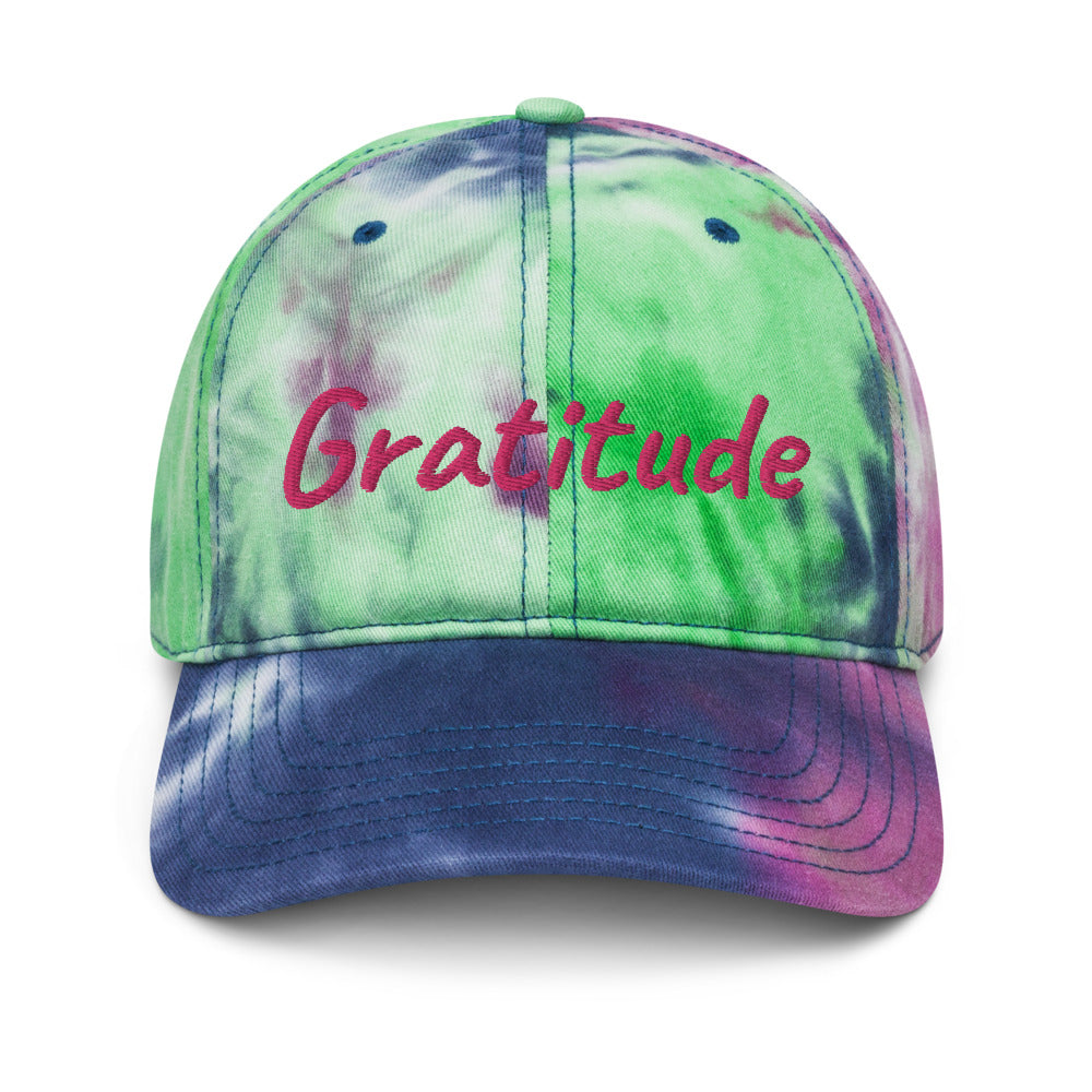 Gratitude In Star Rose Quartz Embroidery on Tie-Dye Hat