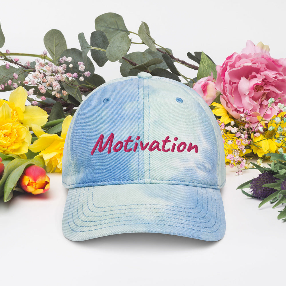 Motivation In Star Rose Quartz Embroidery on Tie-Dye Hat