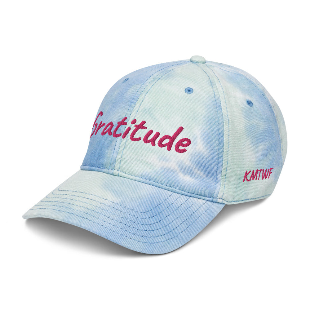 Gratitude In Star Rose Quartz Embroidery on Tie-Dye Hat