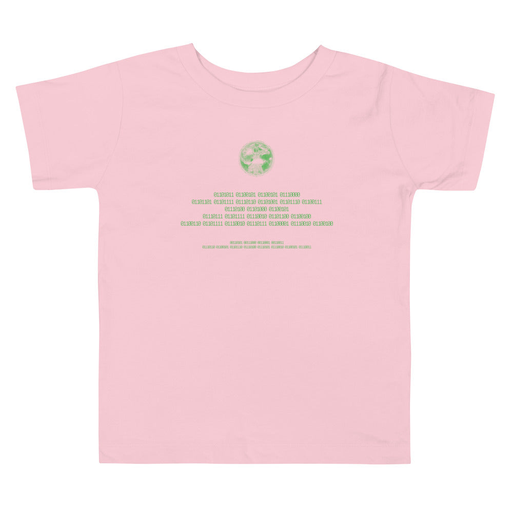 Binary Instructions To Keep Moving The World Forward With Vitruvian Earth In Green on Toddler Short Sleeve T-Shirt