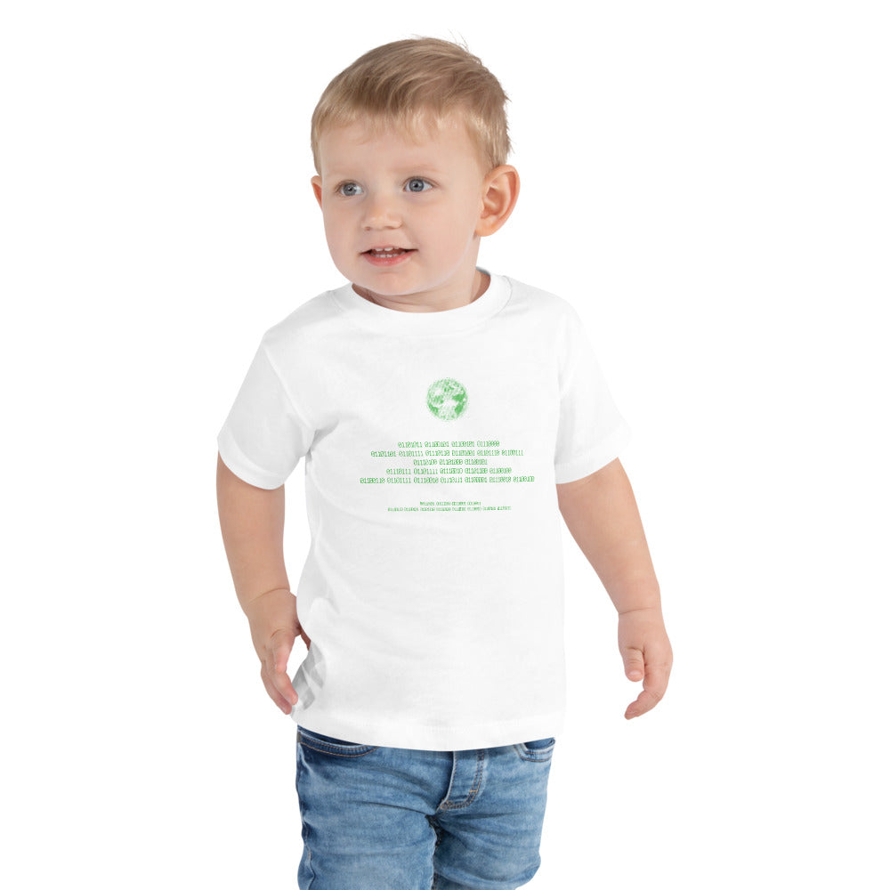 Binary Instructions To Keep Moving The World Forward With Vitruvian Earth In Green on Toddler Short Sleeve T-Shirt