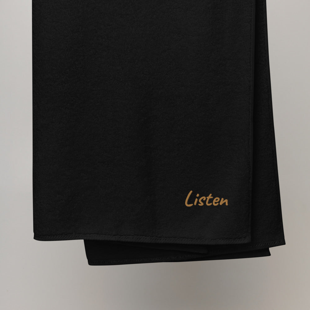 Listen In Copper Embroidery on Turkish Cotton Towel