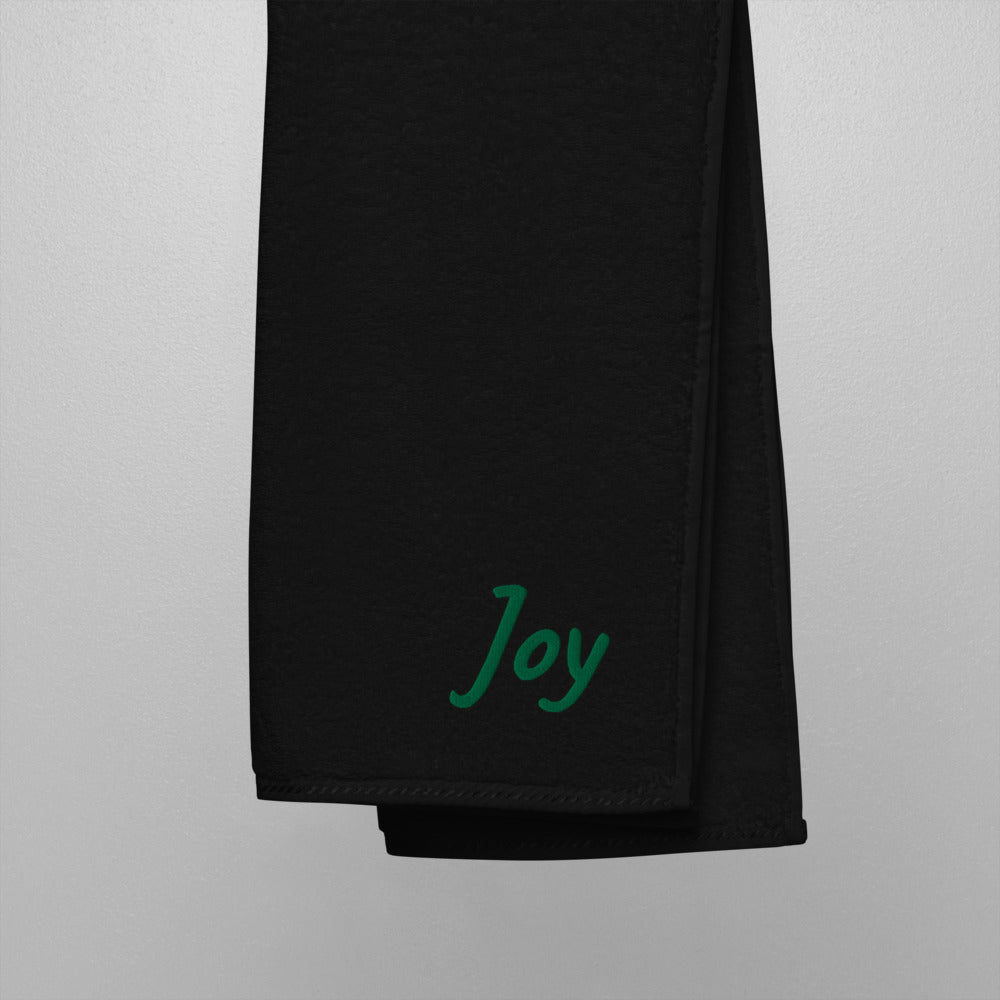 Joy In Emerald Embroidery on Turkish Cotton Towel