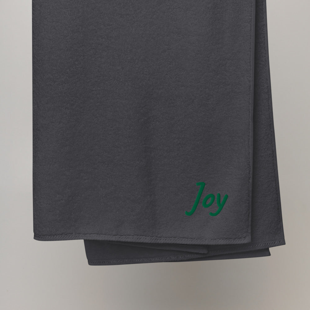 Joy In Emerald Embroidery on Turkish Cotton Towel