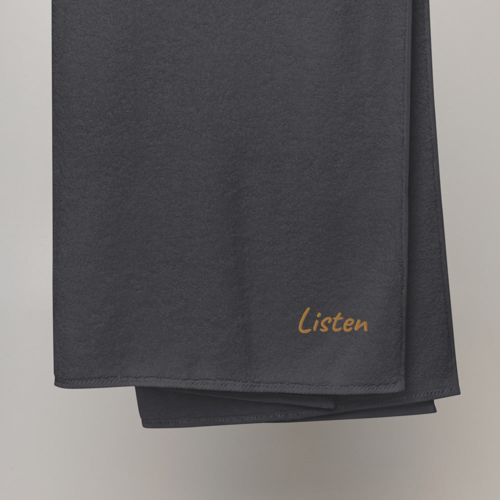 Listen In Copper Embroidery on Turkish Cotton Towel