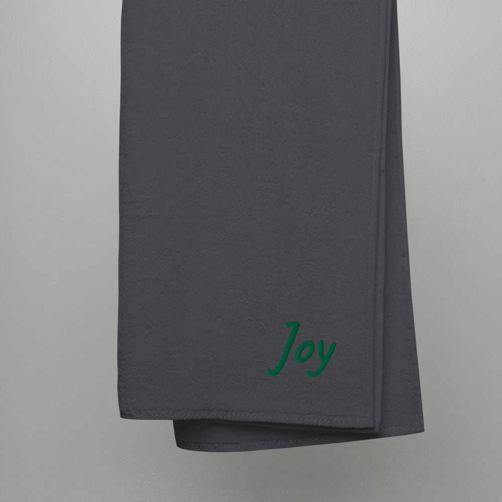 Joy In Emerald Embroidery on Turkish Cotton Towel