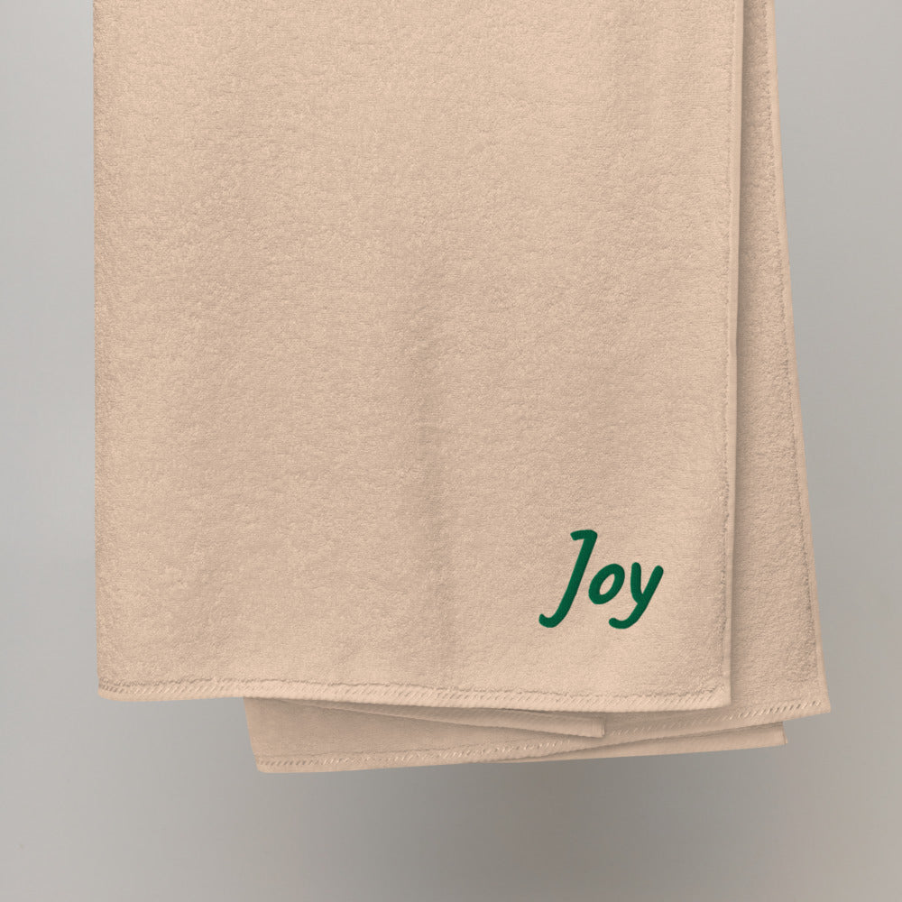 Joy In Emerald Embroidery on Turkish Cotton Towel