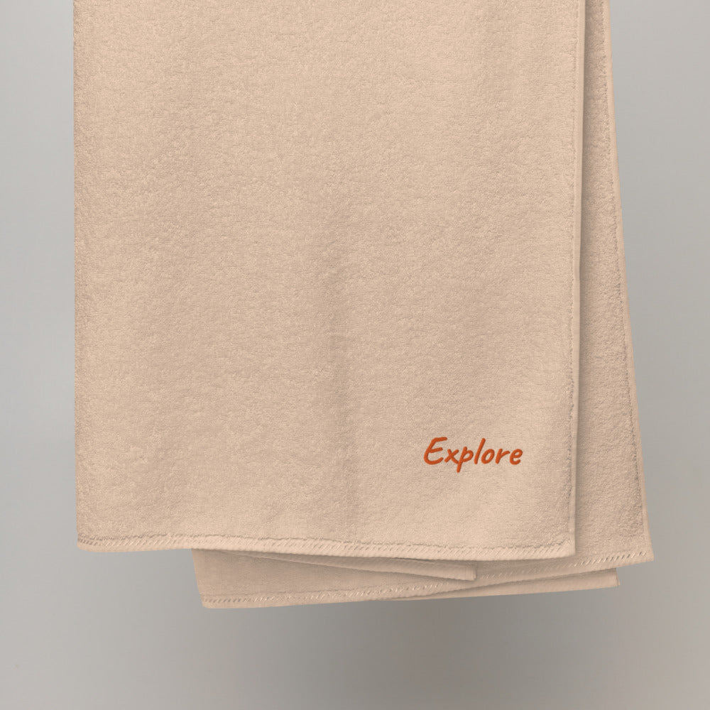 Explore In Amber Embroidery on Turkish Cotton Towel