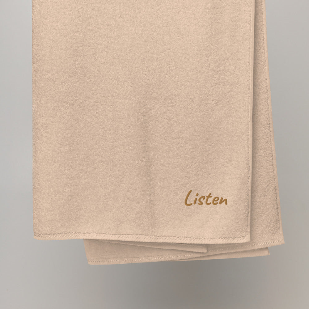 Listen In Copper Embroidery on Turkish Cotton Towel