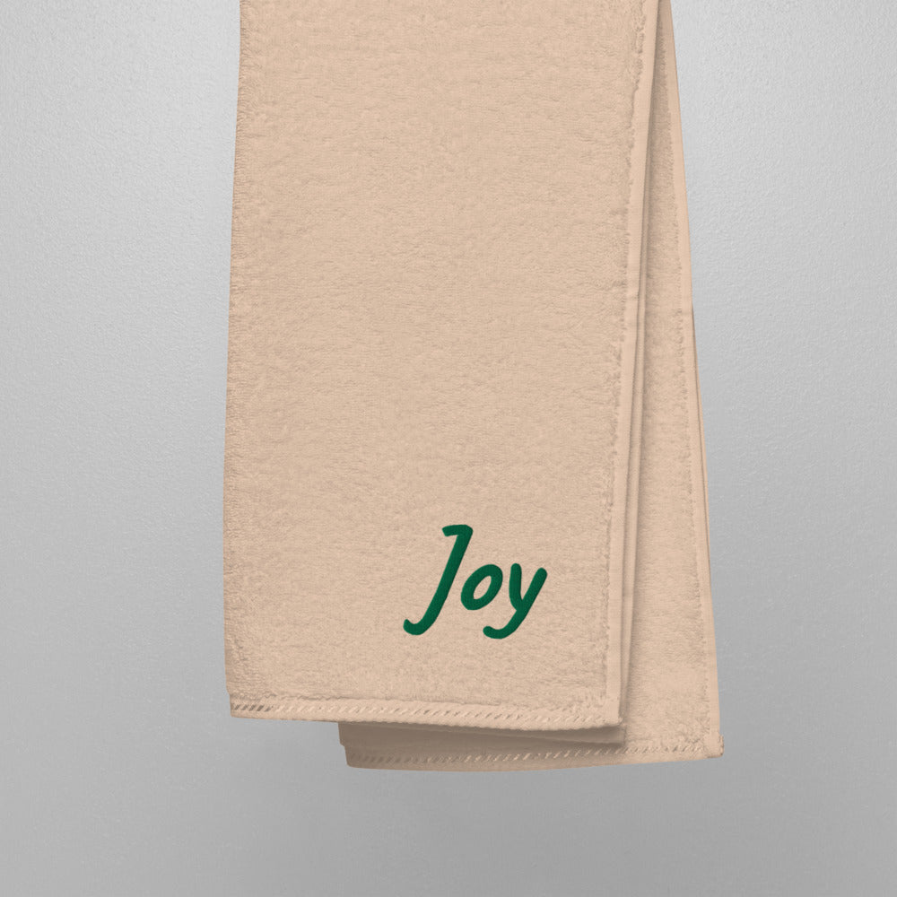 Joy In Emerald Embroidery on Turkish Cotton Towel