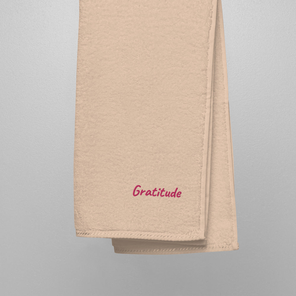 Gratitude In Star Rose Quartz Embroidery on Turkish Cotton Towel