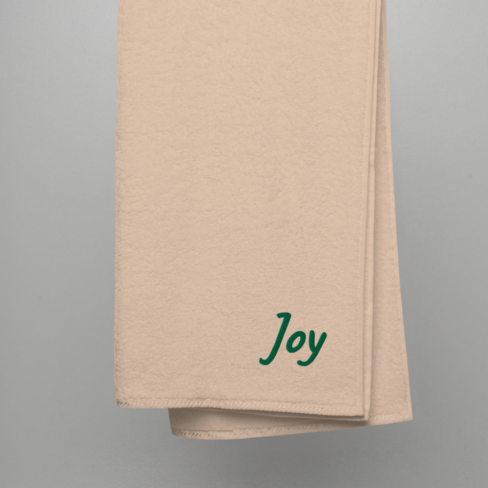 Joy In Emerald Embroidery on Turkish Cotton Towel