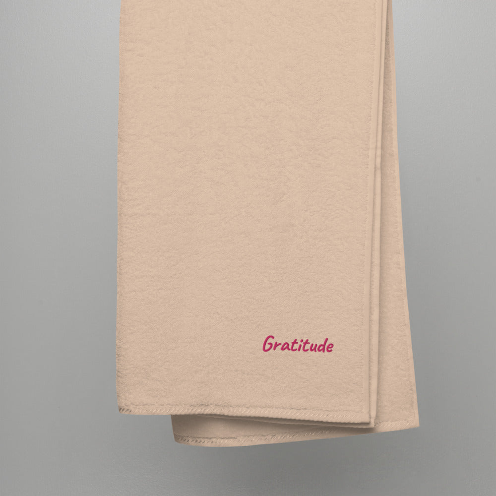 Gratitude In Star Rose Quartz Embroidery on Turkish Cotton Towel