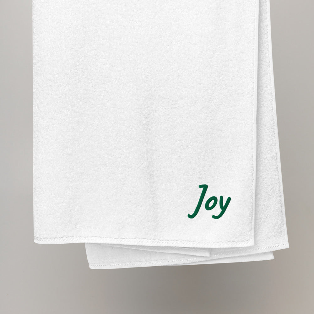 Joy In Emerald Embroidery on Turkish Cotton Towel