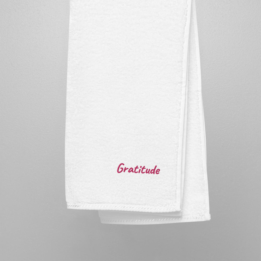 Gratitude In Star Rose Quartz Embroidery on Turkish Cotton Towel