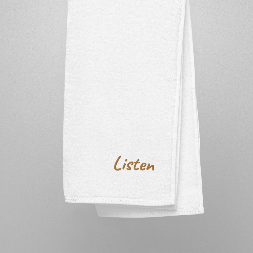 Listen In Copper Embroidery on Turkish Cotton Towel