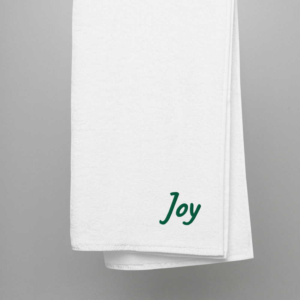 Joy In Emerald Embroidery on Turkish Cotton Towel