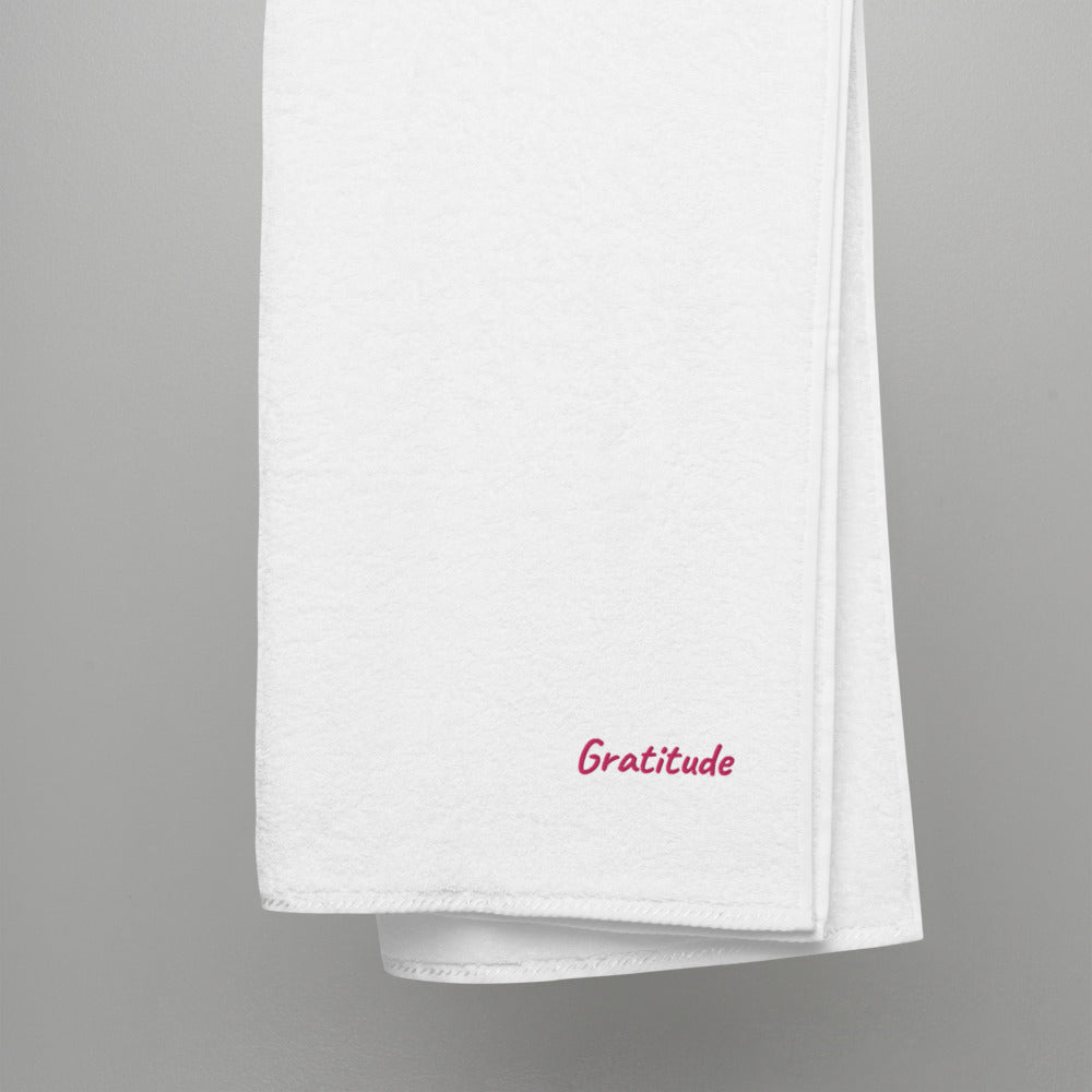 Gratitude In Star Rose Quartz Embroidery on Turkish Cotton Towel