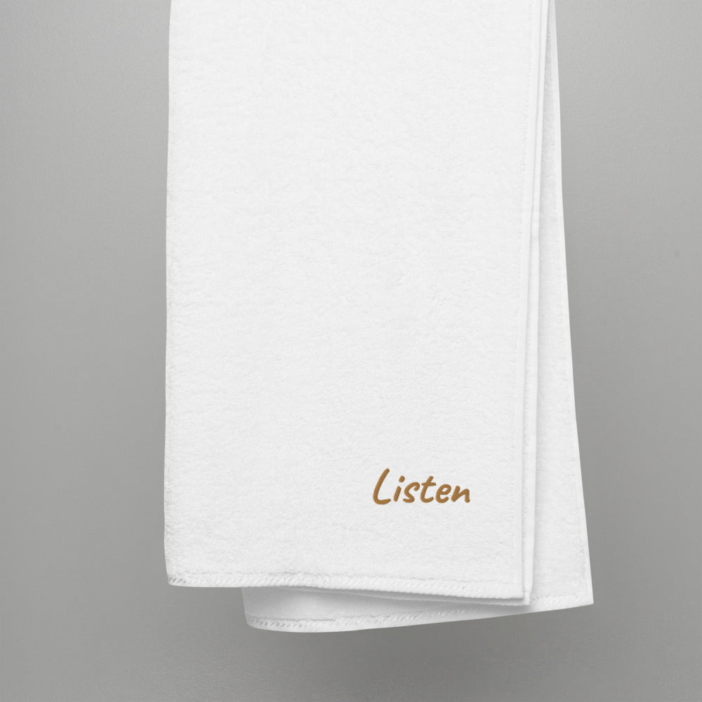 Listen In Copper Embroidery on Turkish Cotton Towel