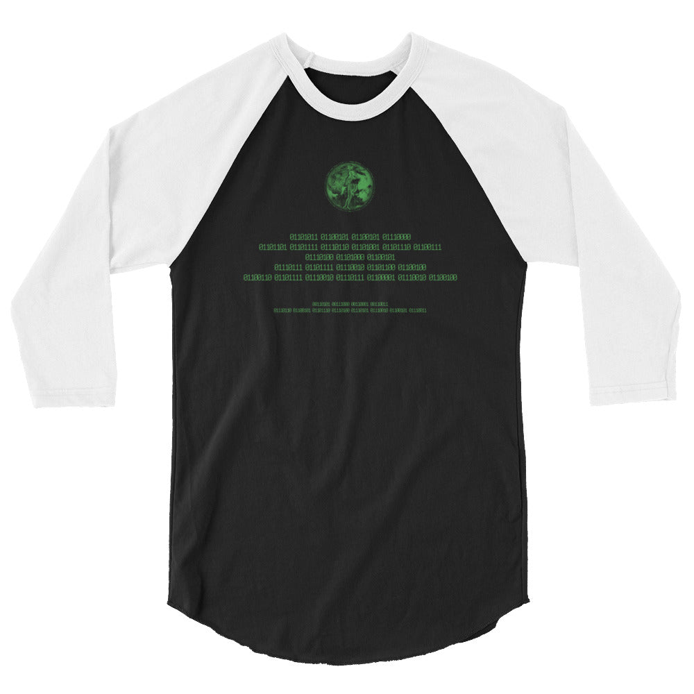 Binary Instructions To Keep Moving The World Forward With Venusian Earth In Green on Unisex 3/4 Sleeve Raglan Shirt