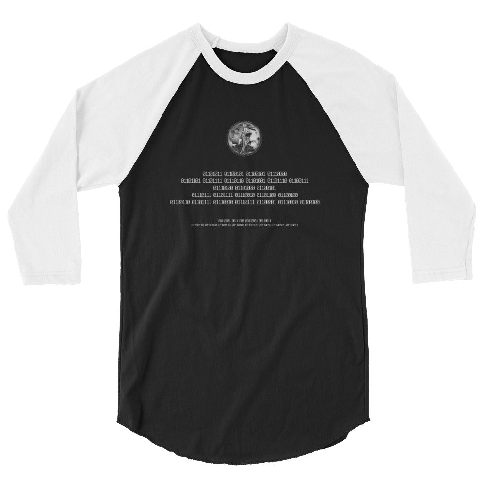 Binary Instructions To Keep Moving The World Forward With Venusian Earth In White on Unisex 3/4 Sleeve Raglan Shirt