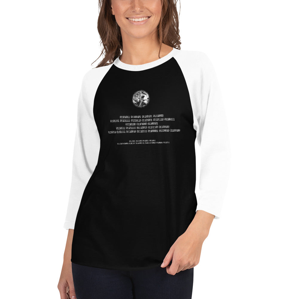 Binary Instructions To Keep Moving The World Forward With Venusian Earth In White on Unisex 3/4 Sleeve Raglan Shirt