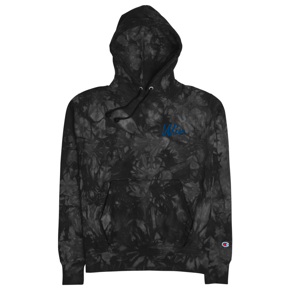 Win In Sapphire Embroidery on Unisex Tie-Dye Hoodie