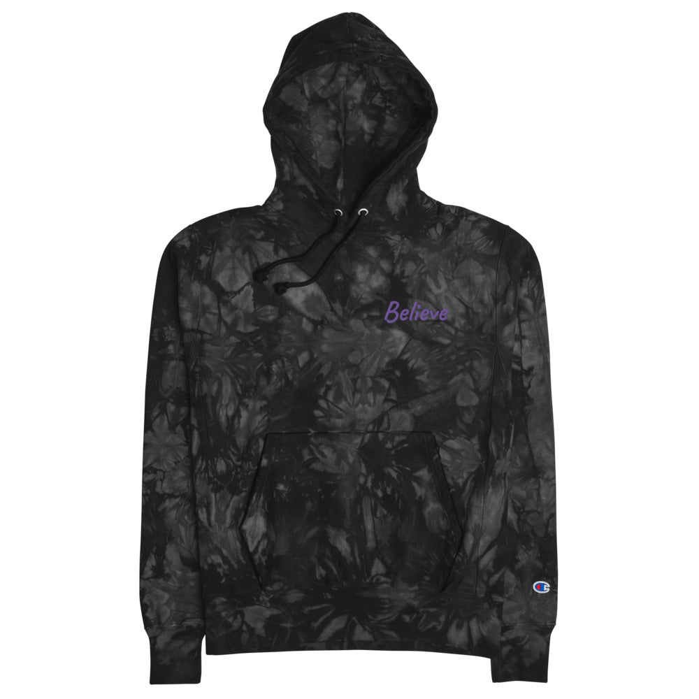 Believe In Amethyst Embroidery on Unisex Tie-Dye Hoodie