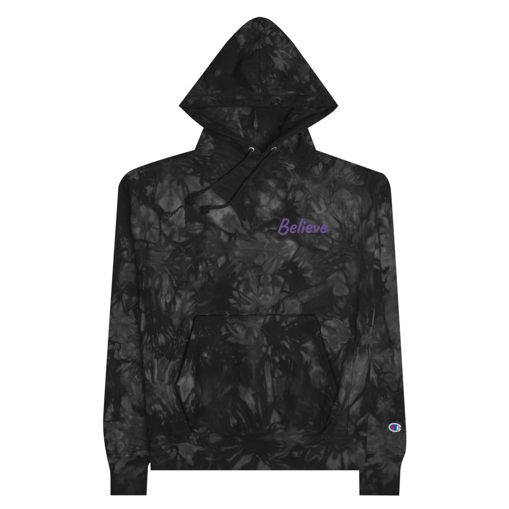 Believe In Amethyst Embroidery on Unisex Tie-Dye Hoodie