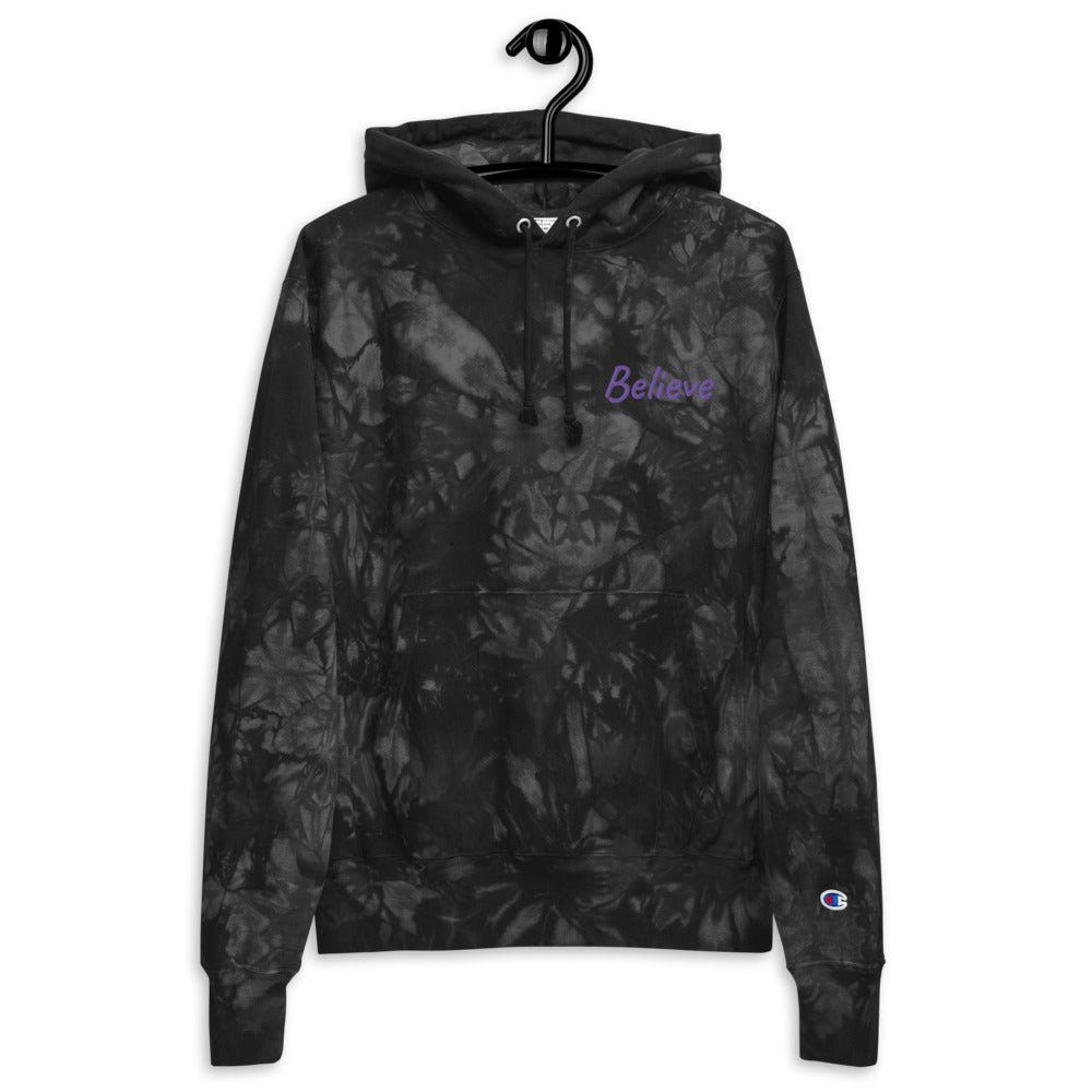 Believe In Amethyst Embroidery on Unisex Tie-Dye Hoodie