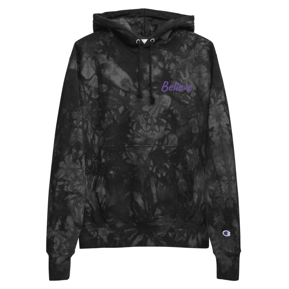 Believe In Amethyst Embroidery on Unisex Tie-Dye Hoodie