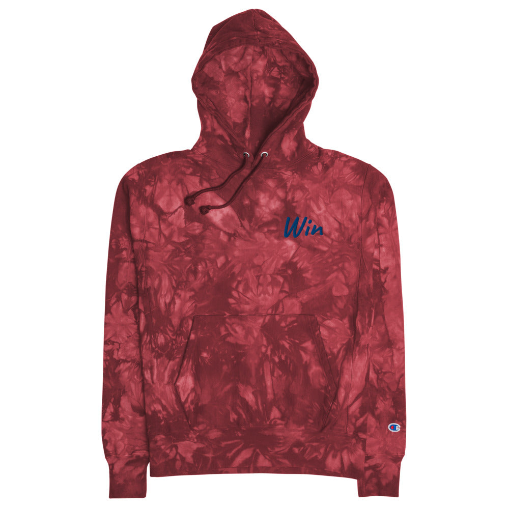 Win In Sapphire Embroidery on Unisex Tie-Dye Hoodie