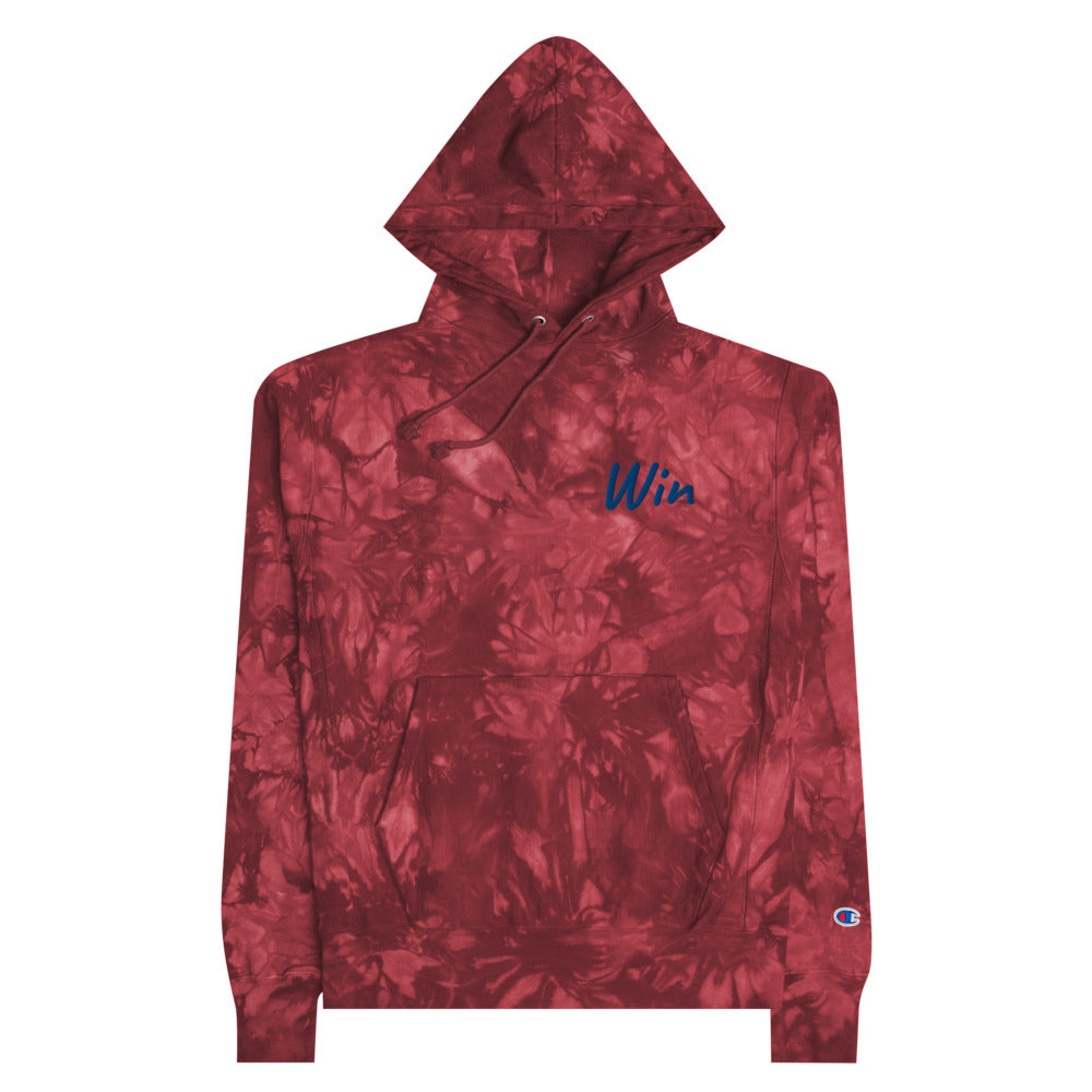 Win In Sapphire Embroidery on Unisex Tie-Dye Hoodie