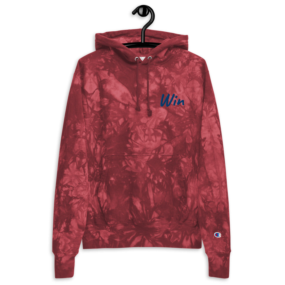 Win In Sapphire Embroidery on Unisex Tie-Dye Hoodie