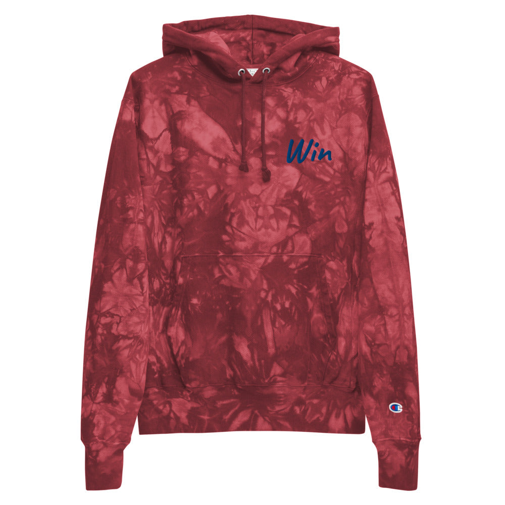 Win In Sapphire Embroidery on Unisex Tie-Dye Hoodie